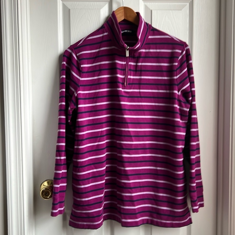 Lands End long sleeve mock neck quarter zip striped shirt size L/P 14-16